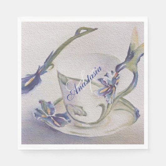 BLUE IRIS TEACUP MONOGRAMM PARTY SERVIETTE (Vorderseite)