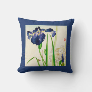 Blue Iris, Vintage japanische Aquarelldrucke Kissen