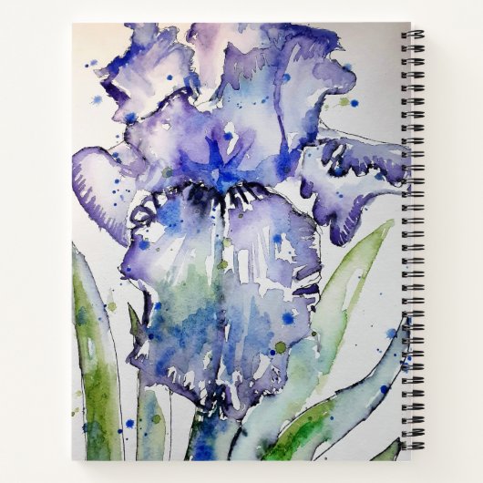 Blue Iris Watercolor Blumengestein Notizblock (Rückseite)