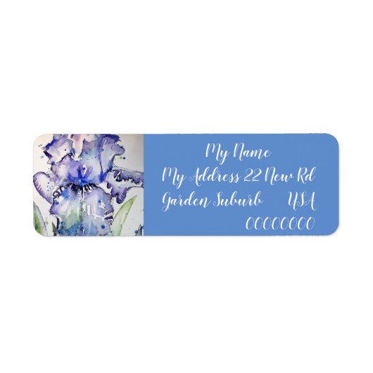 Blue Iris Watercolor Floral Rücksendeadressen-Aufk (Vorne)