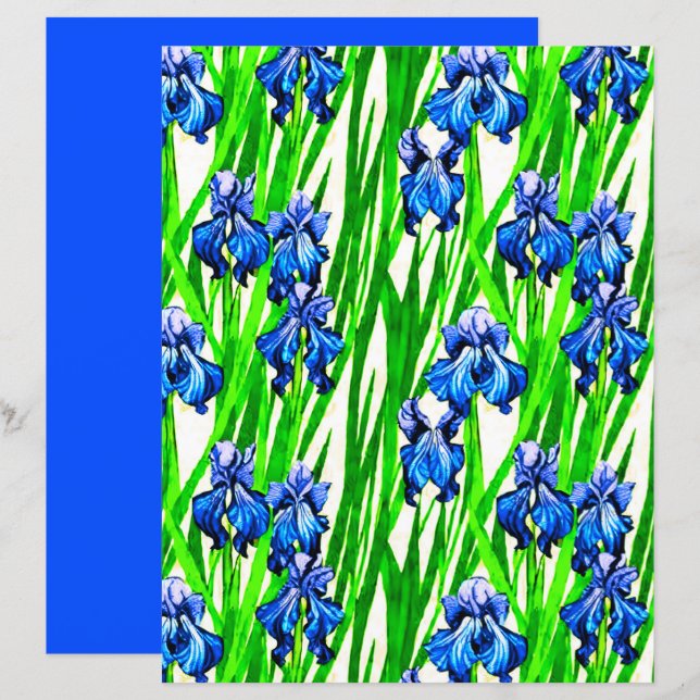 Blue Iris Watercolor-Muster (Vorne/Hinten)
