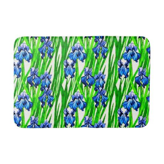 Blue Iris Watercolor-Muster Badematte (Vorderseite)