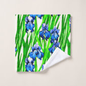 Blue Iris Watercolor-Muster Badhandtuch Set (Waschlappen)