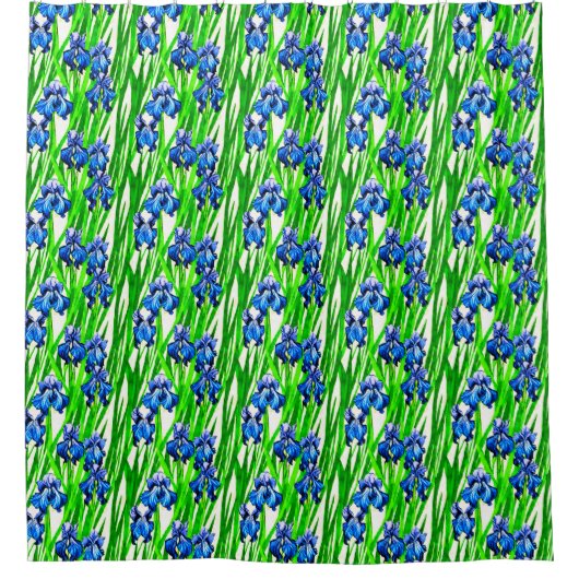 Blue Iris Watercolor-Muster Duschvorhang (Vorderseite)
