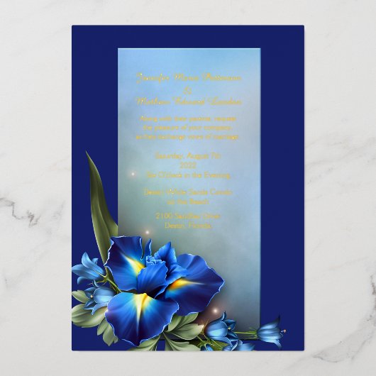 Blue Iris Wedding Folieneinladung (Vorderseite)