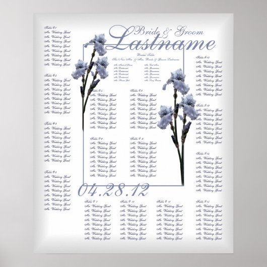 Blue Iris Wedding Guest Seating Chart Poster (Vorne)