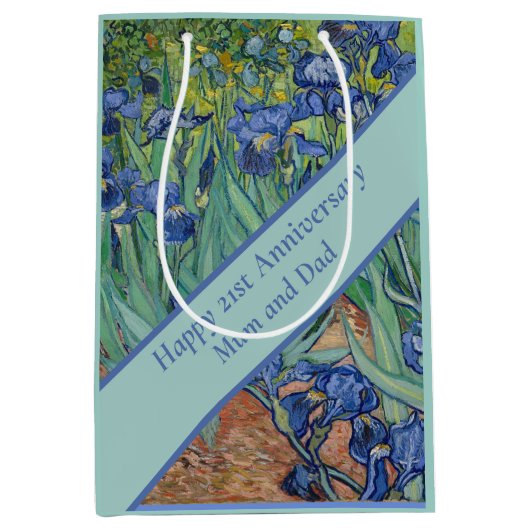 Blue Iris zum 21. Hochzeitstag Mittlere Geschenktüte (Vorderseite)