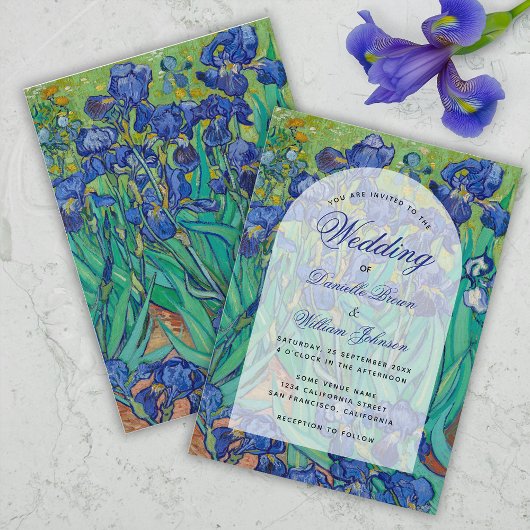 Blue Irises Floral Arch Van Gogh Wedding Elegant Einladung
