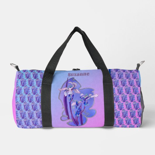 Blue Irises floral Art Personalisiert Duffle Bag (Vorderseite)