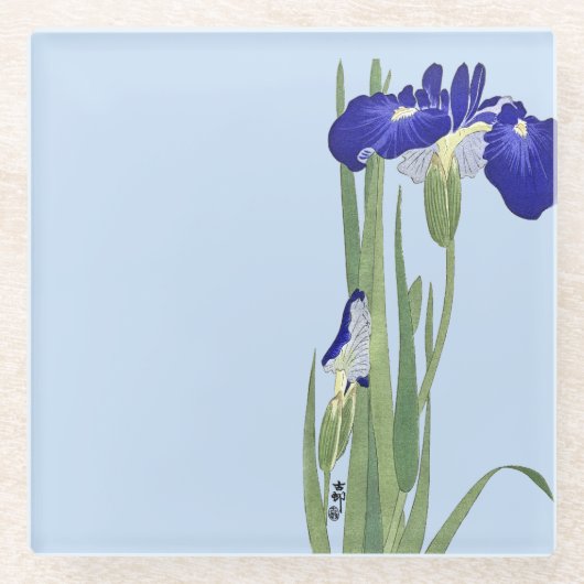 Blue Irises von Ohara Koson Glasuntersetzer (Vorderseite)
