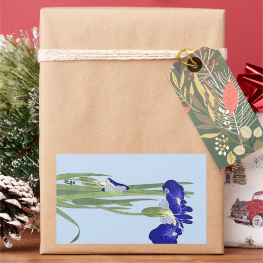 Blue Irises von Ohara Koson Rechteckiger Aufkleber (Feiertag)