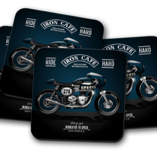 Blue Iron Cafe Motorcycle Coaster Coaster Set Glasuntersetzer