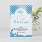 Blue Islamic Pattern Iftar Dinner Invitation Einladung (Stehend Vorderseite)