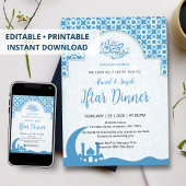 Blue Islamic Pattern Iftar Dinner Invitation Einladung