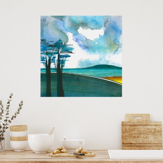 Blue Island Abstrakt Art Poster/Print 24x24" Poster (Küche)