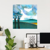 Blue Island Abstrakt Art Poster/Print 24x24" Poster (Heimbüro)