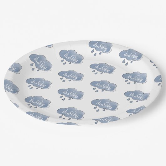 Blue It a Boy Calligrafy It is a Boy Art Gender Pappteller (Schrägansicht)