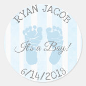 Blue It a Boy Footprints Baby Shower Stickers (Vorderseite)