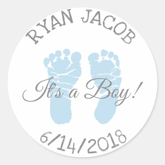 Blue It a Boy Footprints Baby Shower Stickers (Vorderseite)