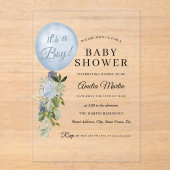 Blue It is a Boy Balloon Baby Shower Acryleinladungen (Vorderseite)