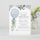 Blue It is a Boy Balloon Baby Shower Einladung (Stehend Vorderseite)