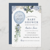 Blue It is a Boy Balloon Baby Shower Einladung (Vorne/Hinten)