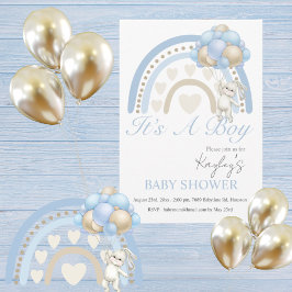 Blue It is a Boy Rainbow Watercolor Baby Shower Einladung
