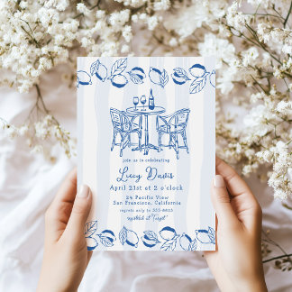 Blue Italian Bistro Lemon Stripe Bridal Shower Einladung