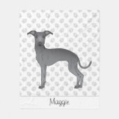 Blue Italian Greyhound Cartoon Dog mit einem Namen Fleecedecke (Vorderseite)