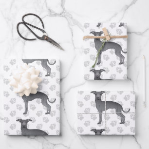 Blue Italian Greyhound Cartoon Hunde mit Paws Geschenkpapier Set