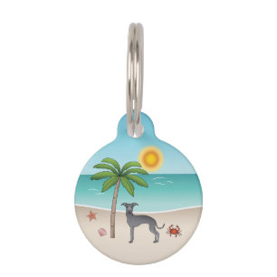 Blue Italian Greyhound im Tropical Summer Beach Haustiermarke