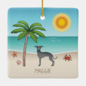 Blue Italian Greyhound im Tropical Summer Beach Keramikornament (Rückseite)