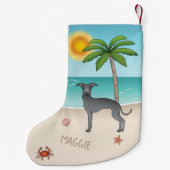 Blue Italian Greyhound im Tropical Summer Beach Kleiner Weihnachtsstrumpf (Rückseite)
