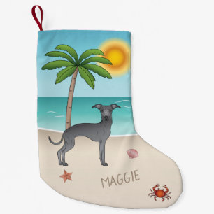 Blue Italian Greyhound im Tropical Summer Beach Kleiner Weihnachtsstrumpf