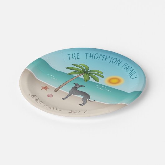 Blue Italian Greyhound im Tropical Summer Beach Pappteller (Schrägansicht)