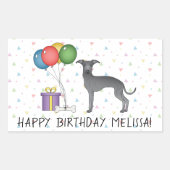 Blue Italian Greyhound Niedlich Dog - Happy Birthd Rechteckiger Aufkleber (Vorderseite)