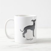 Blue Italian Greyhound Niedlicher Cartoon Hund mit Kaffeetasse (Links)