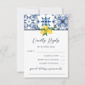 Blue Italian Lemon Mediterranean Wedding RSVP Card Karte (Vorderseite)