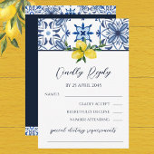 Blue Italian Lemon Mediterranean Wedding RSVP Card Karte
