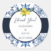 Blue Italian Lemon Mediterranean Wedding Vielen Da Runder Aufkleber (Vorderseite)