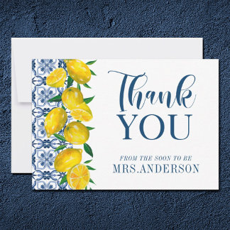 Blue Italian Tile Lemon Brautparty Danke