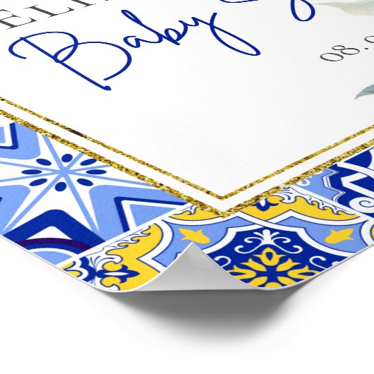 Blue Italian Tiles Arch Citrus Lemons Willkommen Poster (Ecke)