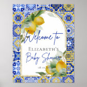 Blue Italian Tiles Arch Citrus Lemons Willkommen Poster (Vorne)