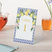 Blue Italian Tiles Lemon Brautparty Table Top Sockelschild (In SItu)