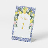 Blue Italian Tiles Lemon Brautparty Table Top Sockelschild (Vorderseite)