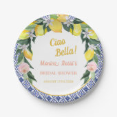 Blue Italian Tiles Lemon Ciao Bella Brautparty Pappteller (Vorderseite)
