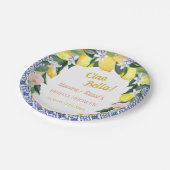 Blue Italian Tiles Lemon Ciao Bella Brautparty Pappteller (Schrägansicht)