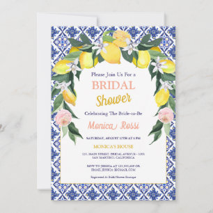 Blue Italian Tiles Lemon Summer Brautparty Einladung