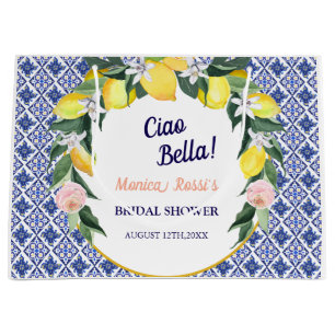 Blue Italian Tiles Lemons Ciao Bella Brautparty Große Geschenktüte
