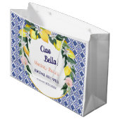 Blue Italian Tiles Lemons Ciao Bella Brautparty Große Geschenktüte (Vorderseite Schrägansicht)